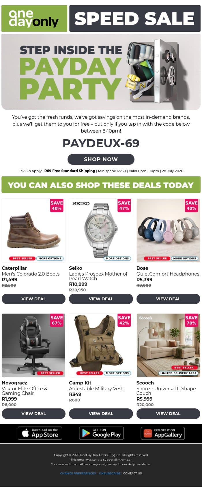 Standard Shipping fees tonight? Not here 😉 email from Odo screenshot