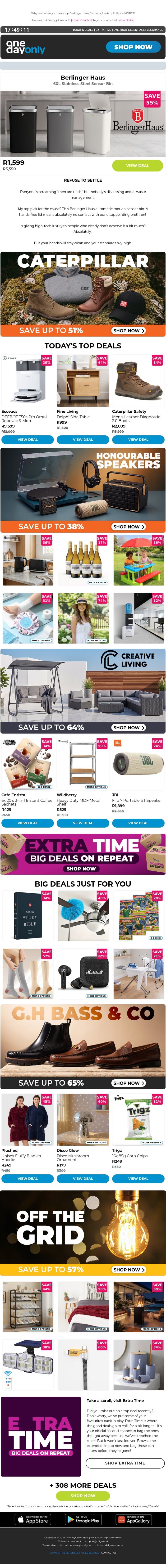 Rise and shine! Here’s up to 83% OFF 🤩 email from Odo screenshot