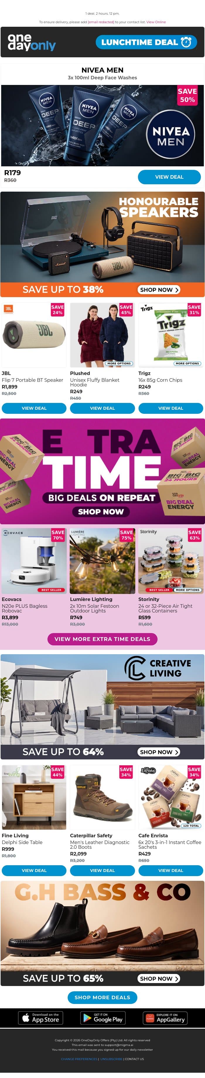 Save face with 3 for R179 😉 email from Odo screenshot