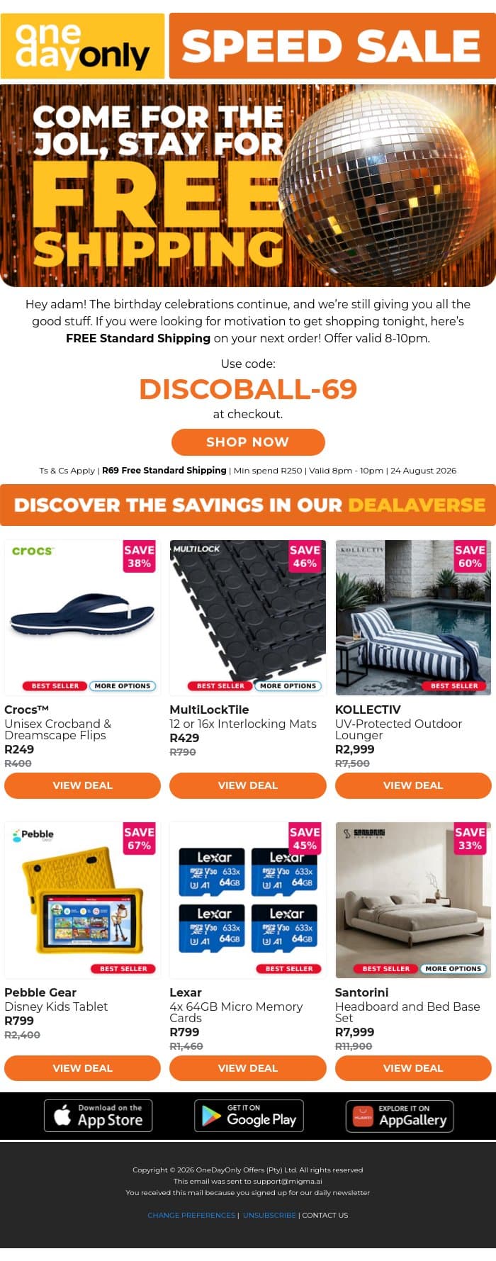 Join our party for FREE Shipping 🥳 email from Odo screenshot