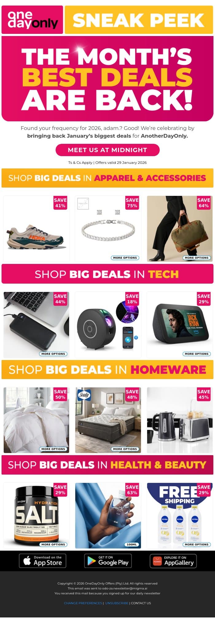 Breaking: AnotherDayOnly is back 📣 email from Odo screenshot