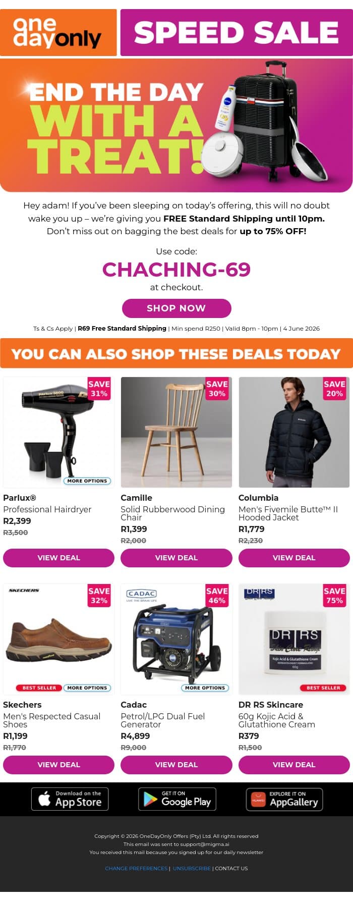 Cha-ching! Here’s FREE Standard Shipping 💸 email from Odo screenshot