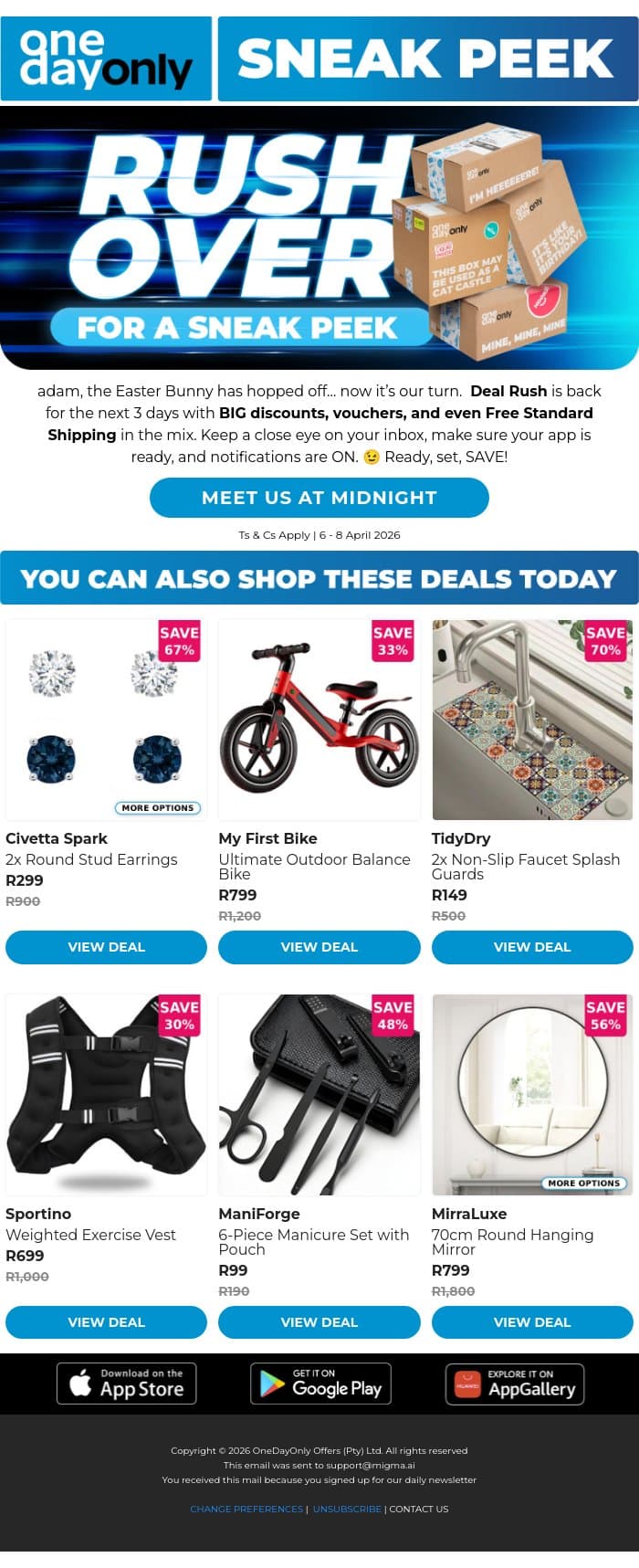 Deal Rush is coming! 💨 email from Odo screenshot
