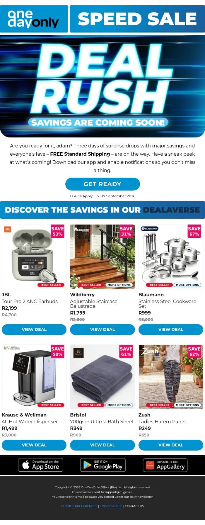 Sneak a peek at all things Deal Rush 😉 email from Odo screenshot