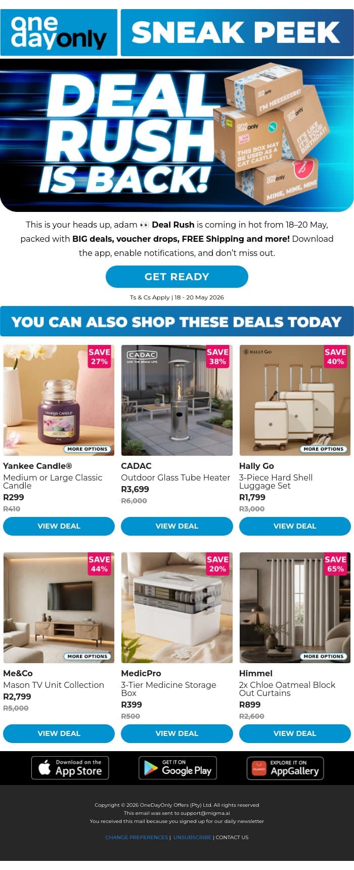 Incoming! 3 days of Deal Rush 🚩 email from Odo screenshot