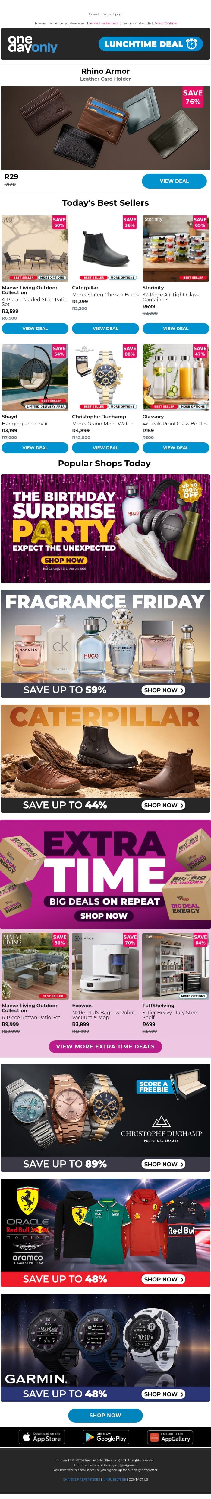 What’s on the cards? This R29 deal! 💳 email from Odo screenshot