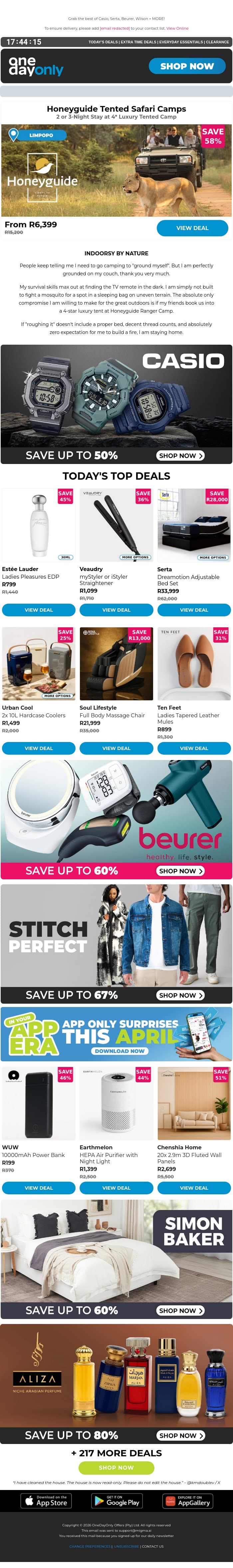 Up to 80% OFF! Sunday’s serving savings 😎 email from Odo screenshot