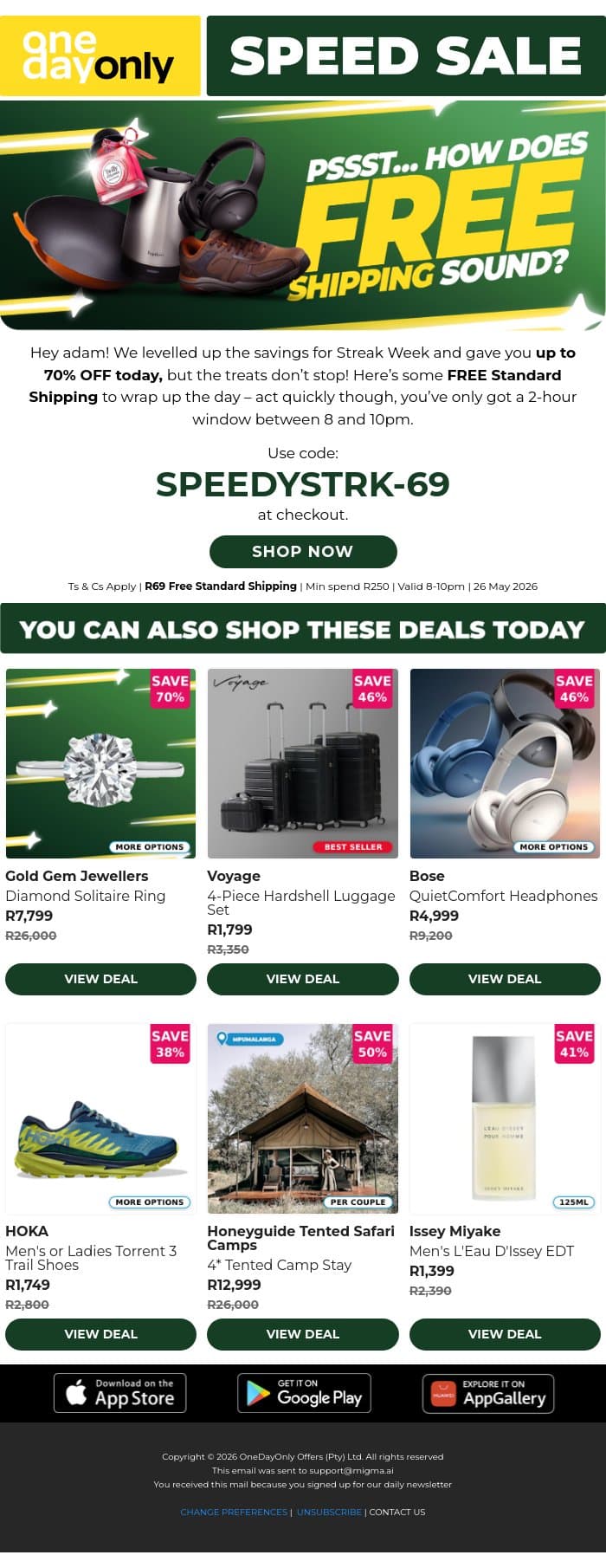The Streak continues with FREE Shipping 🌠 email from Odo screenshot