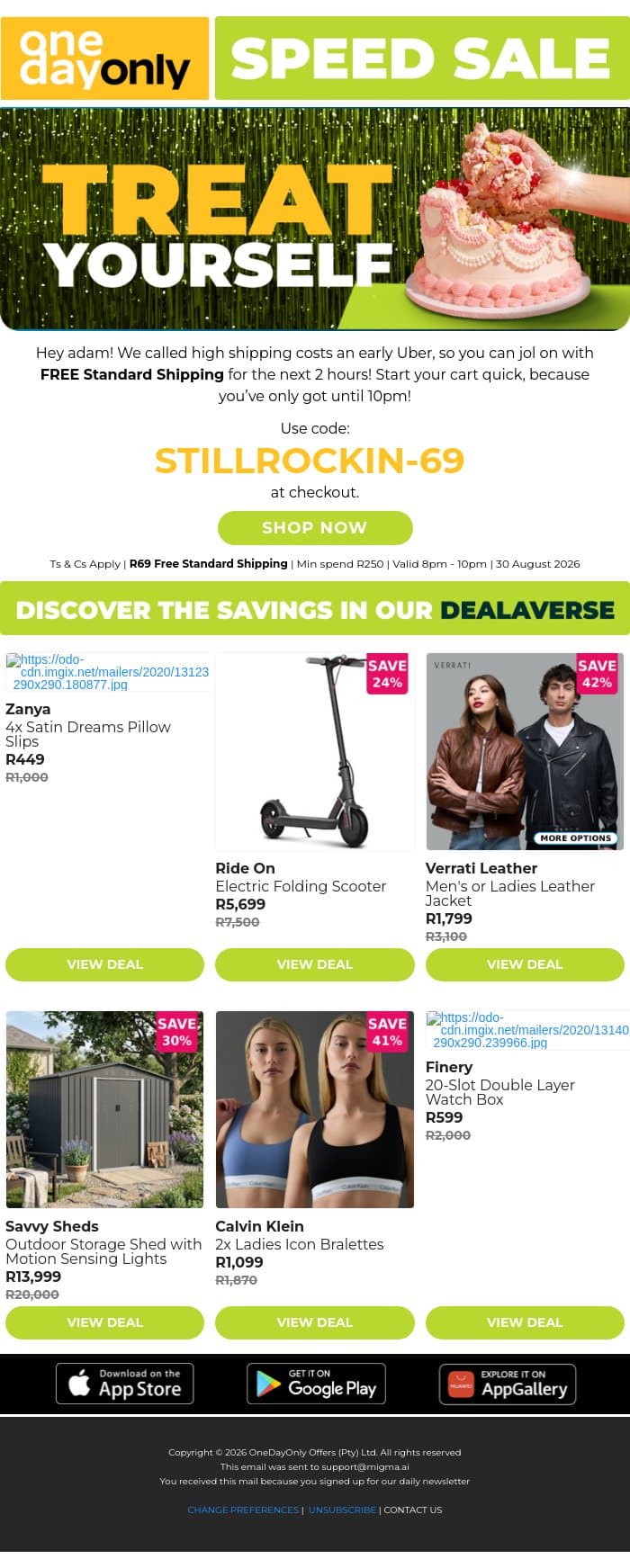 Here’s FREE Shipping – our treat ♥️ email from Odo screenshot