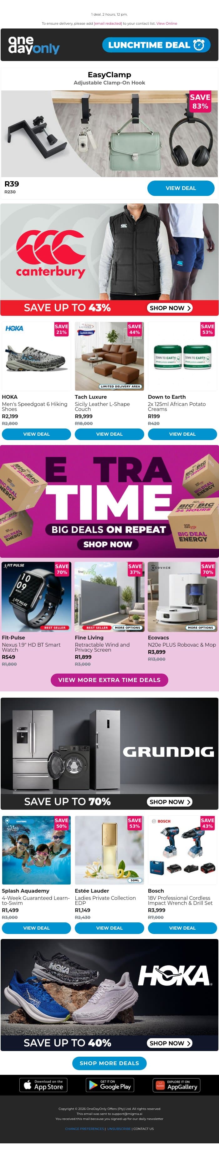 Hook this deal for only R39! 😯 email from Odo screenshot