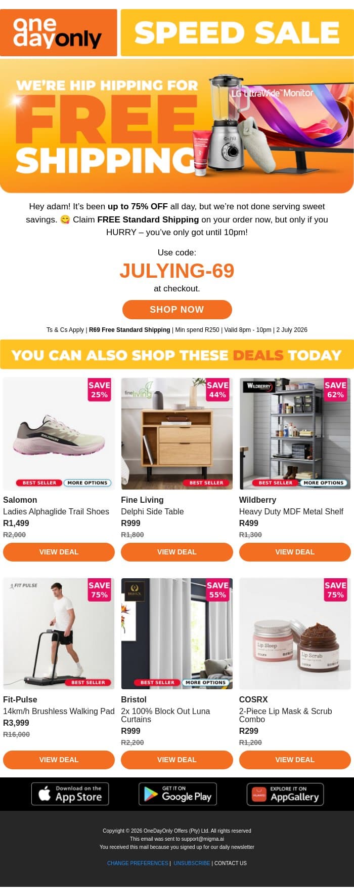QUICK! Up to 75% OFF AND FREE Shipping! 🏃 email from Odo screenshot