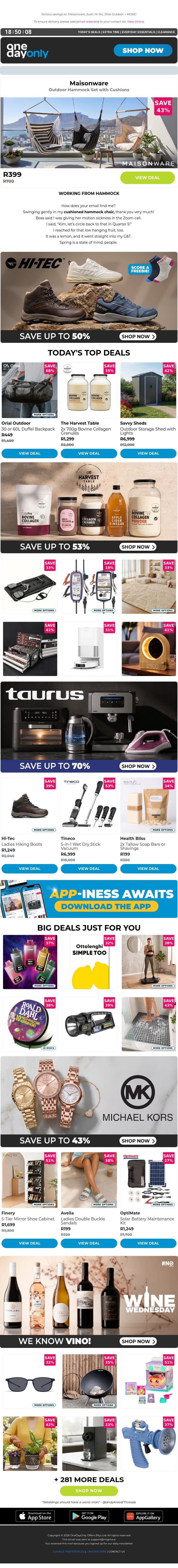 Swing by for up to 84% OFF! 🤸 email from Odo screenshot