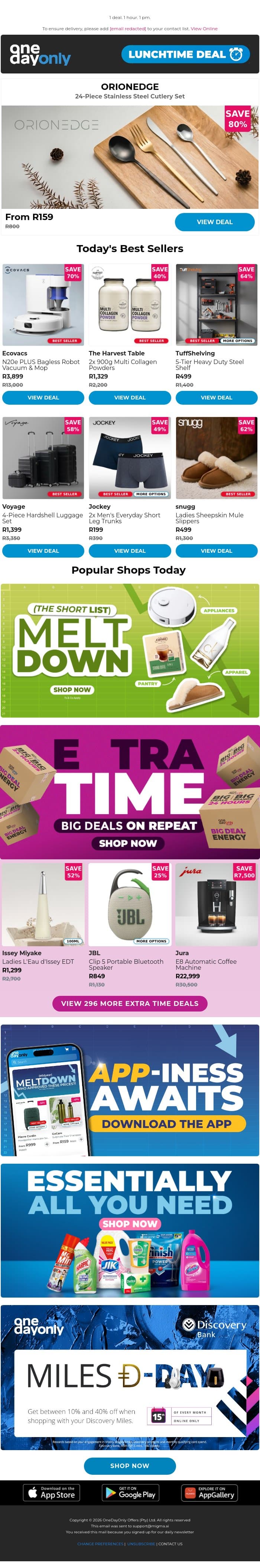 You’re all set with 80% OFF! 🍴 email from Odo screenshot
