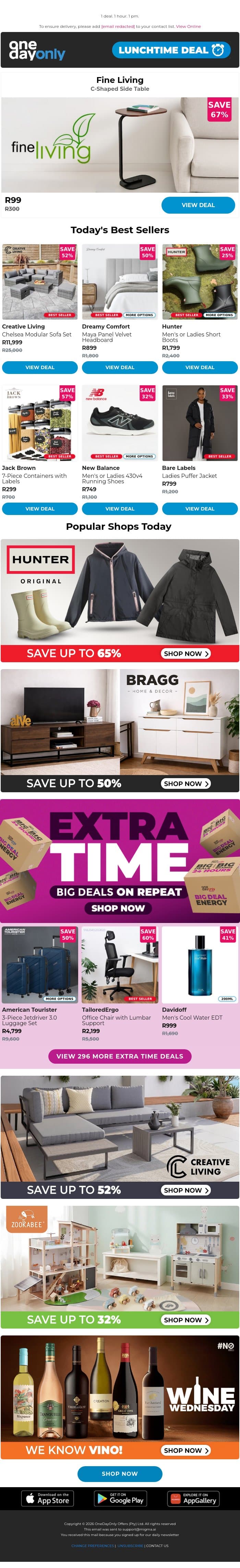 R99 to spruce up your lounge 🛋️ email from Odo screenshot