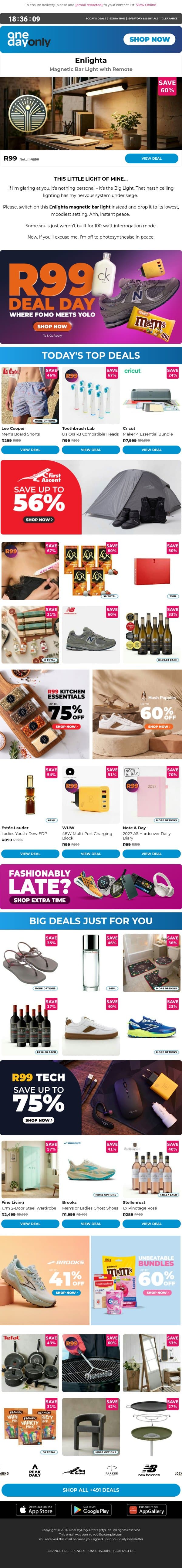 Fill up your cart: it’s R99 Deal Day! 🛒 email from Odo screenshot