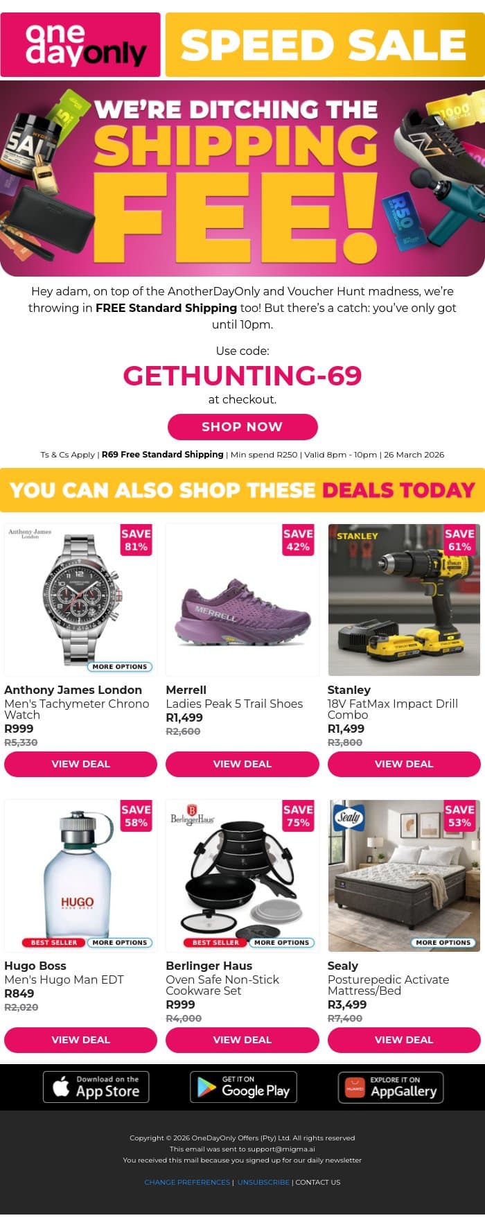 SPEED SALE ALERT! It’s AnotherDayOnly 🏃🏽‍♂️ email from Odo screenshot
