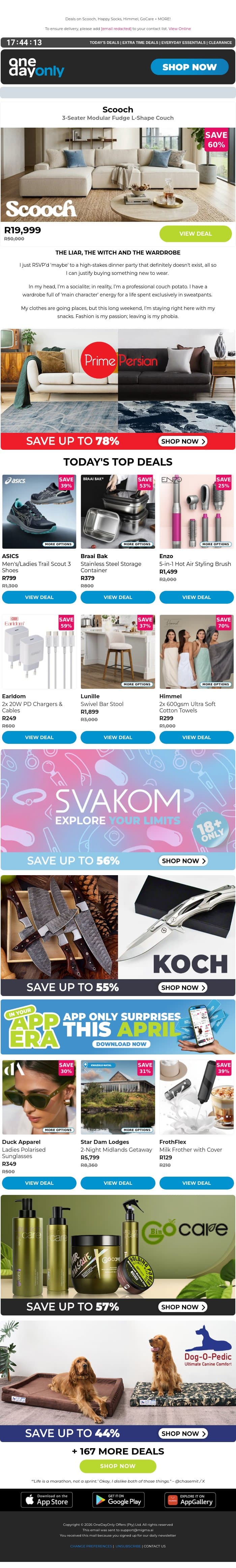 Up to 78% OFF? Holy Saturday! 🤯 email from Odo screenshot