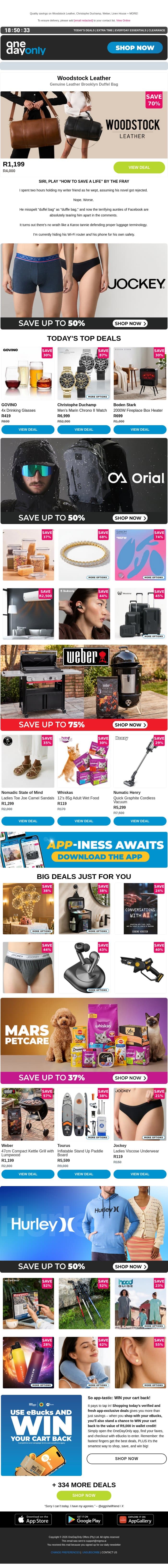 Up to 87% OFF? Carry on and shop 😏 email from Odo screenshot