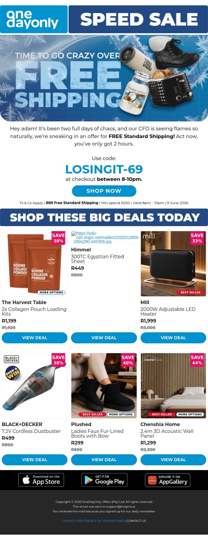 Click for FREE Shipping amid the chaos! 😵‍💫 email from Odo screenshot