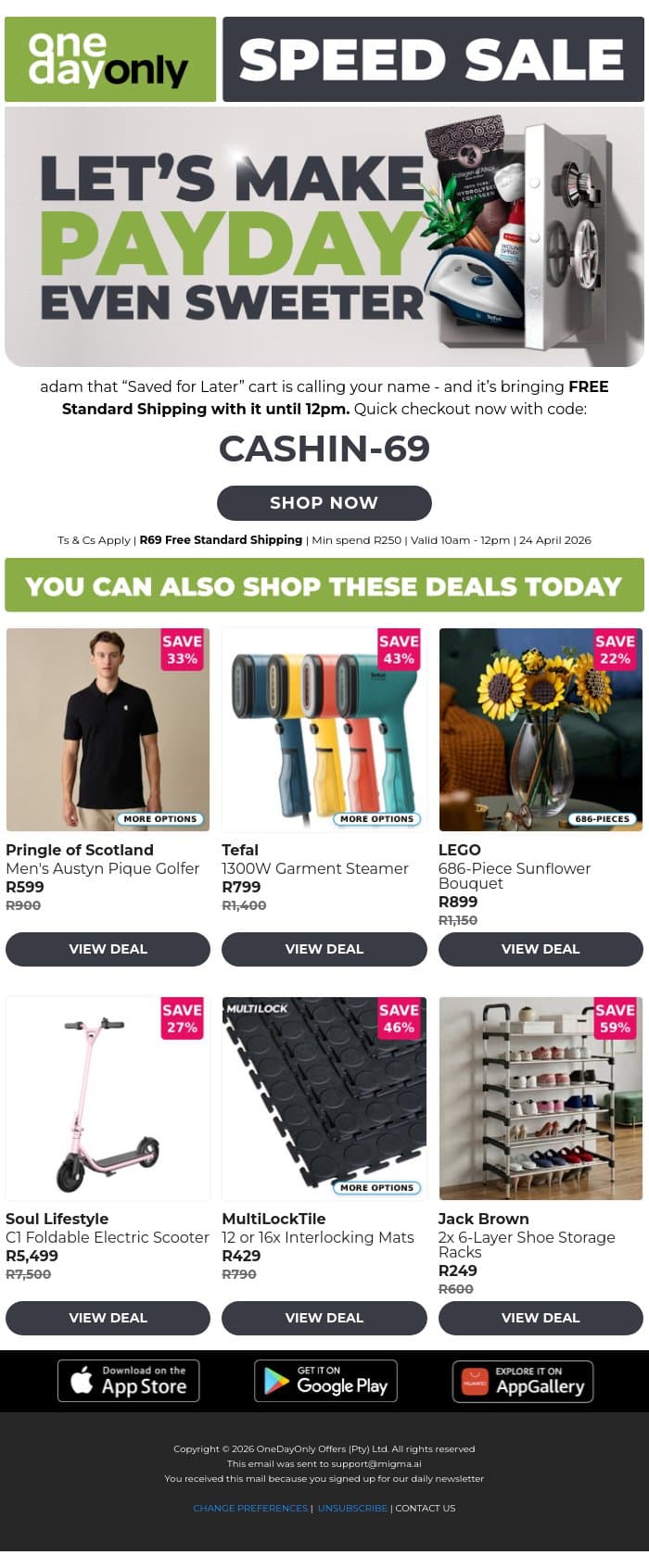FREE SHIPPING SPEED SALE email from Odo screenshot
