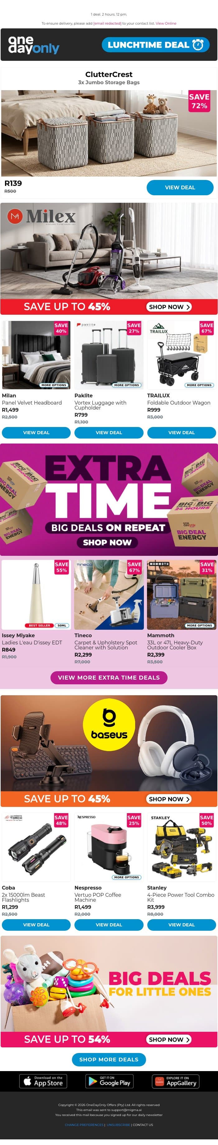 3 for R139: Bag a bargain! 🧳 email from Odo screenshot