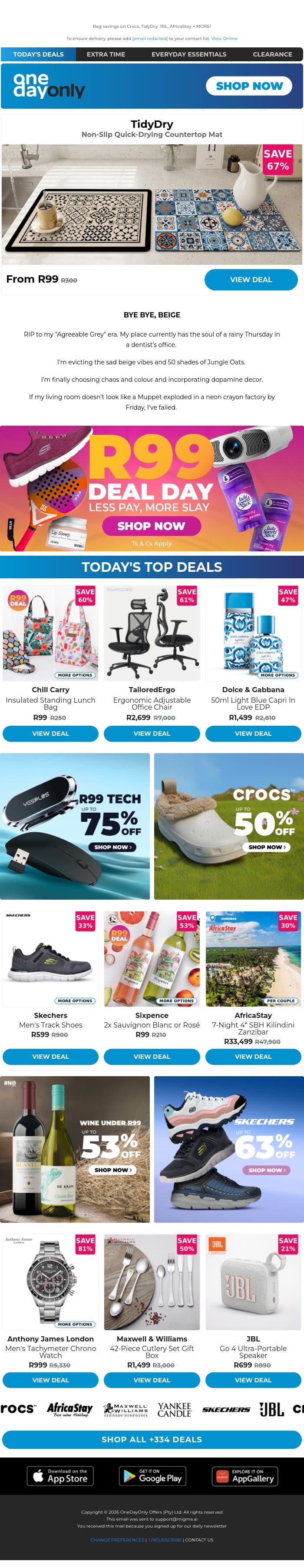 R99 Deal Day is back 🤩 email from Odo screenshot