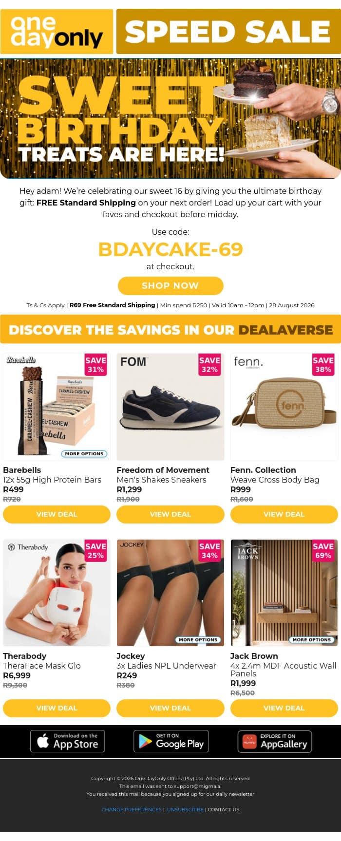 FREE Shipping is served ‘til 12pm! 🎁 email from Odo screenshot