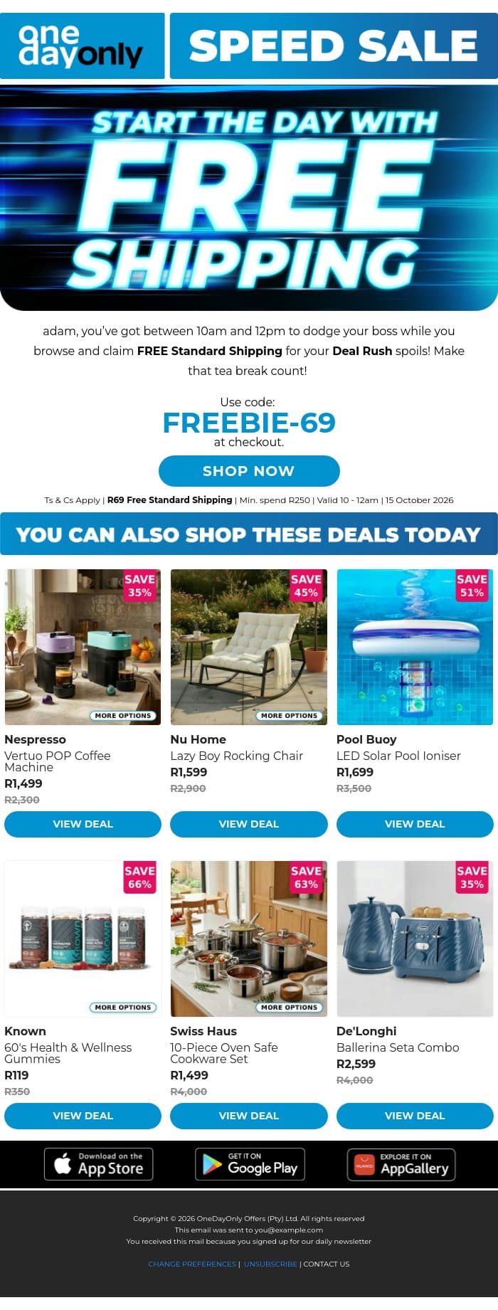 Some FREE Shipping for your tea break ☕ email from Odo screenshot