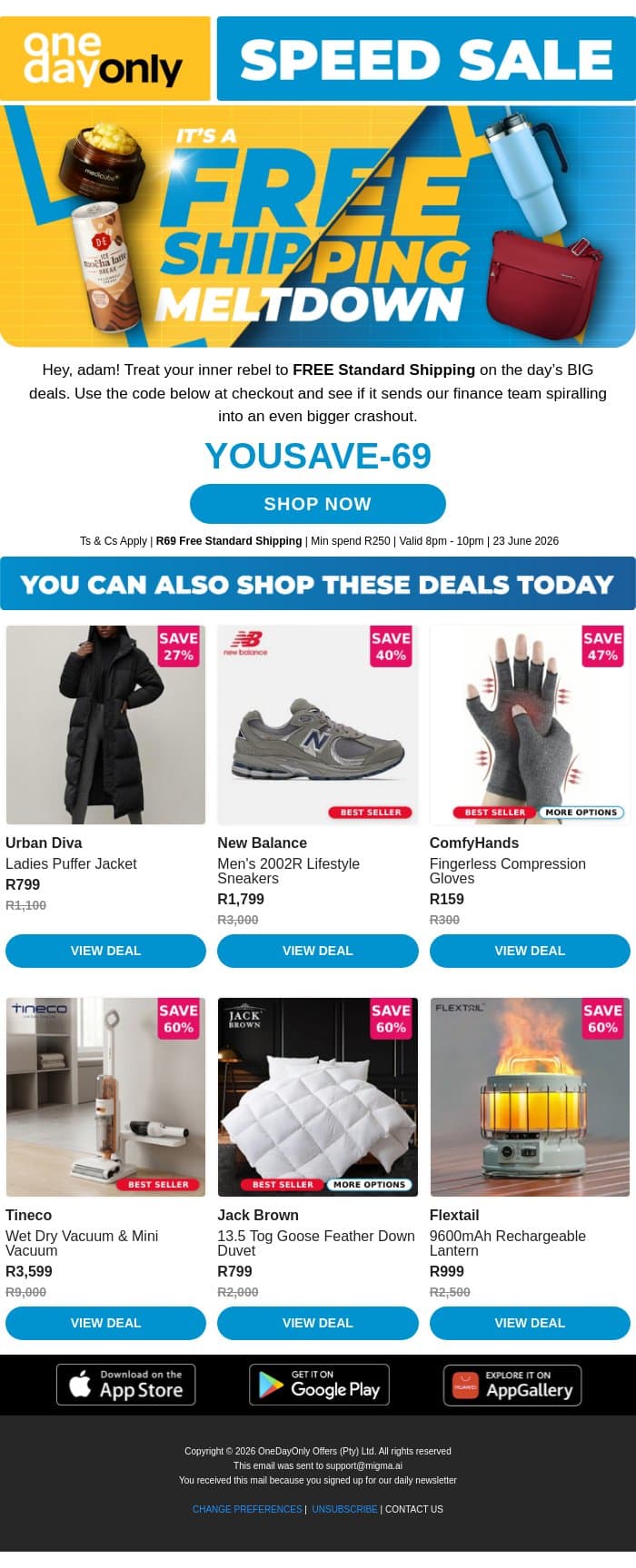 FREE Shipping is one Meltdown away! 😮‍💨 email from Odo screenshot
