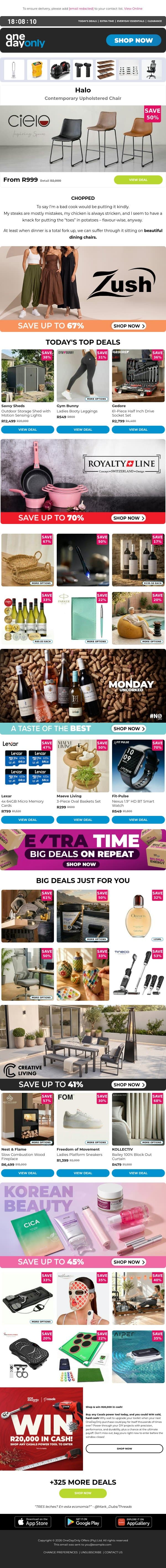 Up to 86% OFF? Your better sit down 🤯 email from Odo screenshot