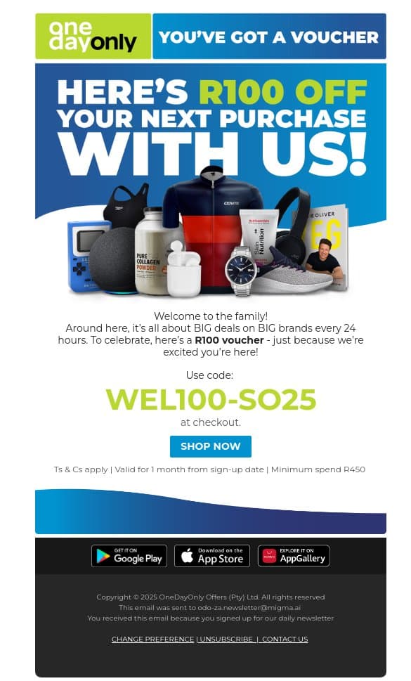 A R100 voucher in your inbox! 💌 email from Odo screenshot
