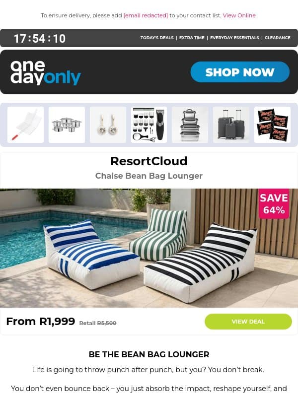Up to 78% OFF: Don’t lounge around! 💨 email from Odo
