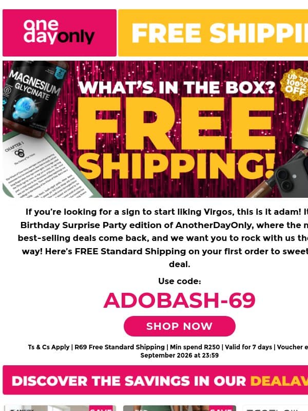 FREE Shipping joins the birthday jol! 🥳 email from Odo