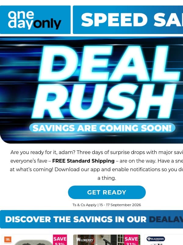 Sneak a peek at all things Deal Rush 😉 email from Odo