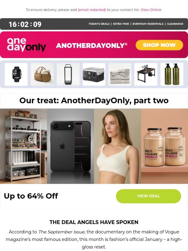 Up to 75% OFF: AnotherDayOnly continues! 💸 email from Odo