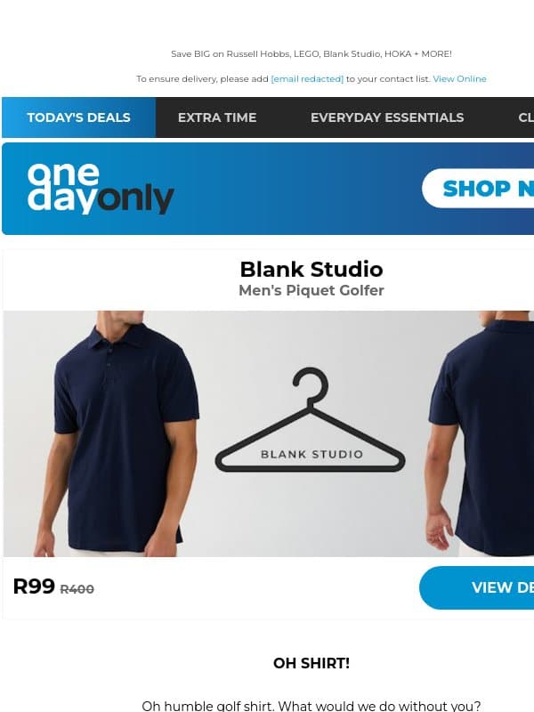 Up to 81% OFF? R99 Deal Day is BACK, baby! email from Odo