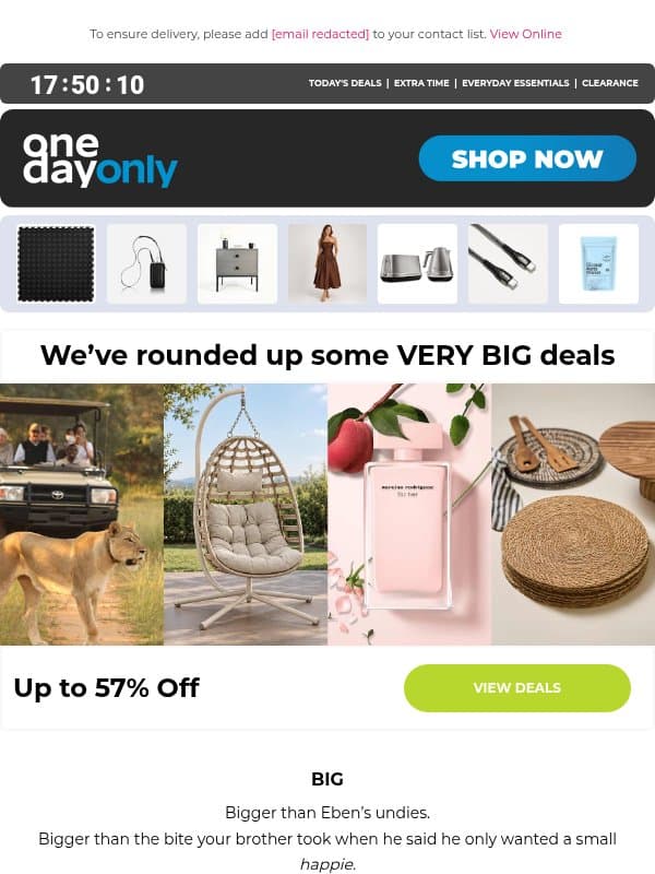 Up to 100% OFF? That’s HUGE! 🐘 email from Odo