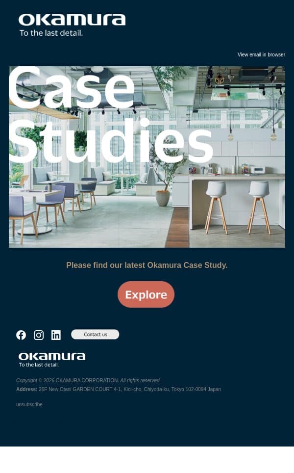 Hi , Okamura Case Study. email from Okamura screenshot