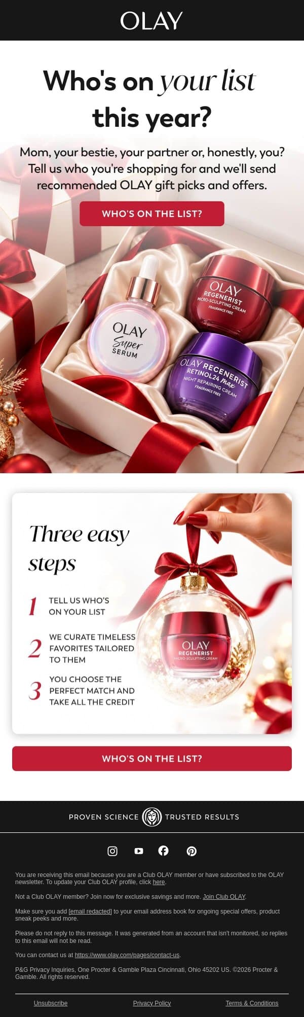 One click to easier gifting 🎁 email from Olay screenshot