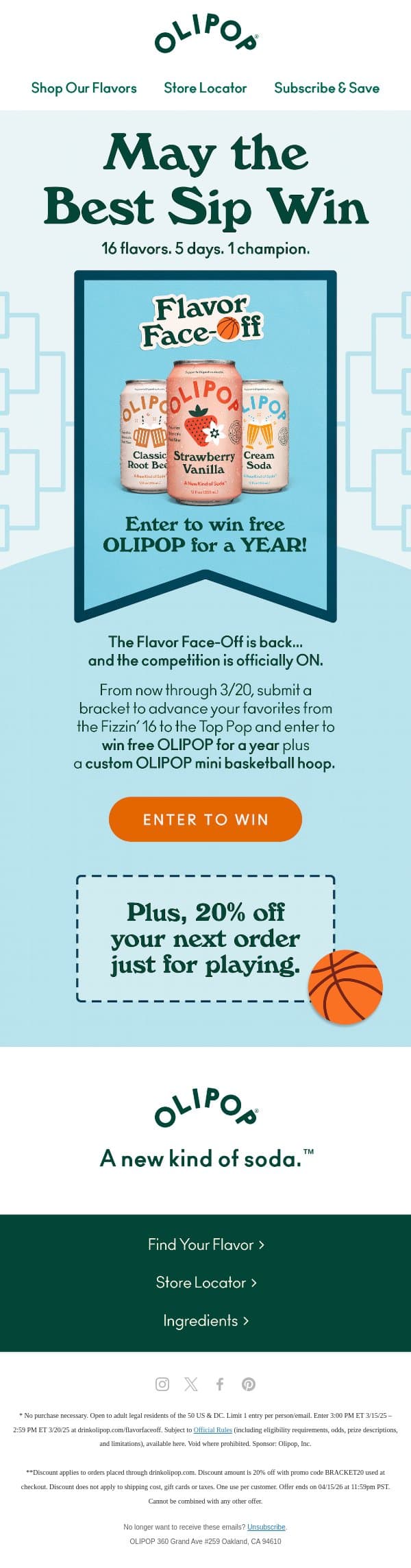 The Flavor Face-Off is BACK! 🏆🏀 email from Olipop screenshot