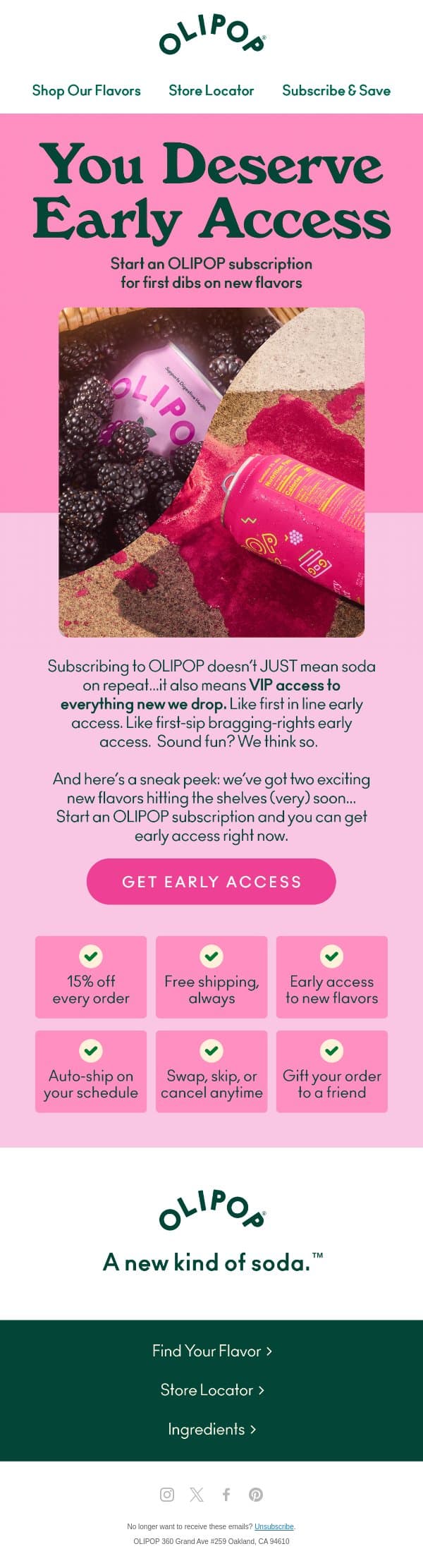 Psst... Subscribers Get Early Access 👀 email from Olipop screenshot