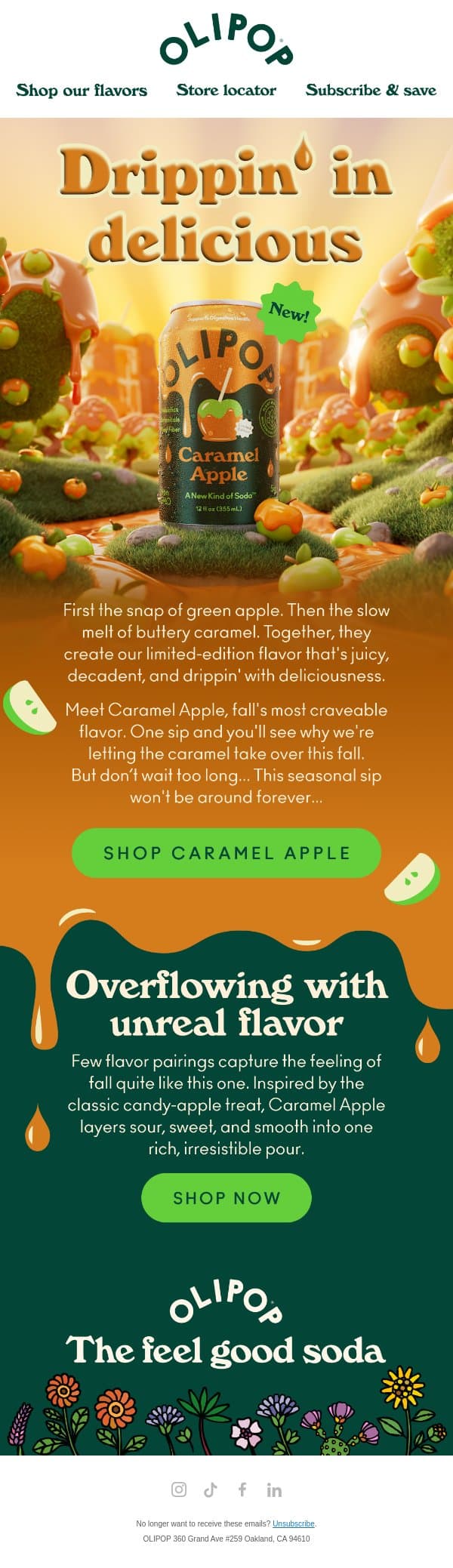 Caramel Apple is HERE 🍏 email from Olipop screenshot