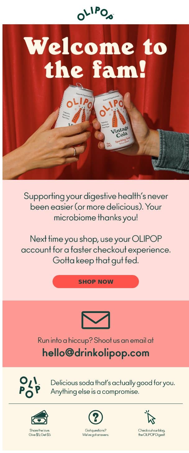 Confirmed ✅ email from Olipop screenshot