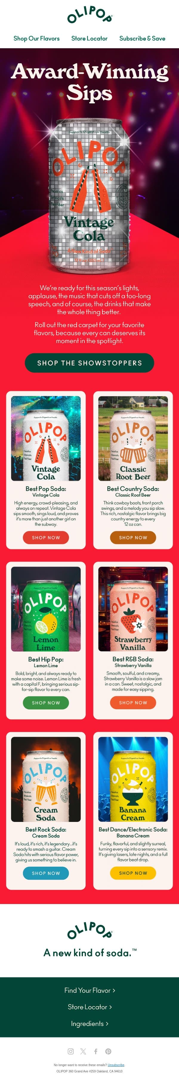 Roll Out the Red Carpet 🏆🎶 email from Olipop screenshot