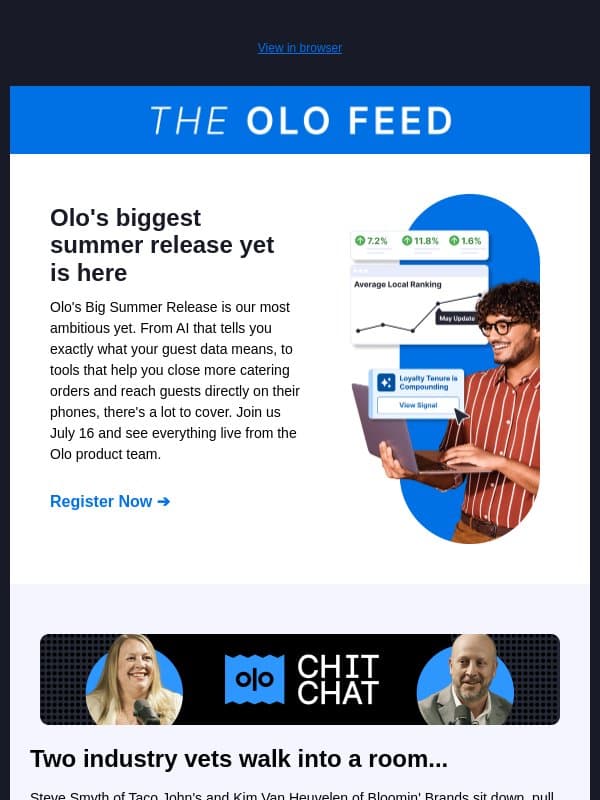 Big summer release. Big feelings about the World Cup. email from Olo