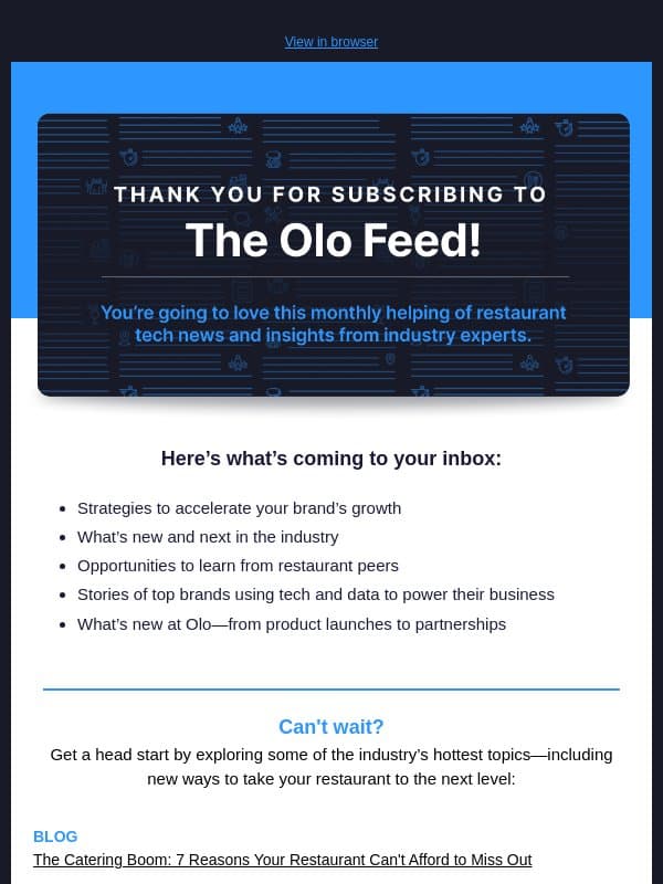 Thank you for subscribing to The Olo Feed email from Olo