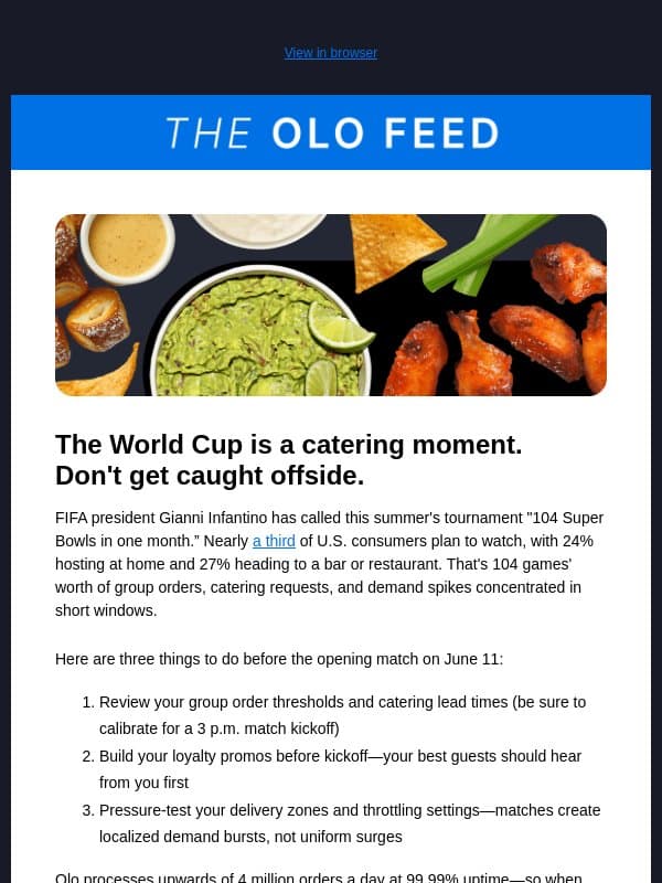 The watch party orders are coming. Here's how to be ready. email from Olo