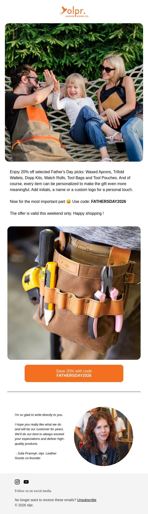 💥 20% OFF Selected Items - Father's Day ! email from OLPR screenshot