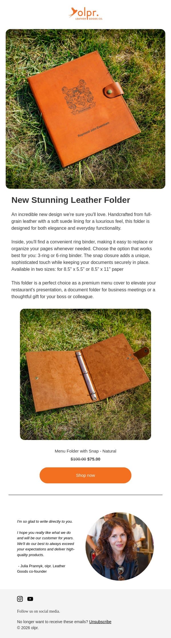 New Arrival ! Folder with Ring Binder & Snap Closure email from OLPR screenshot