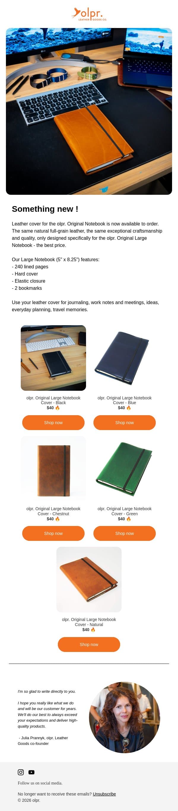 🤩 Meet the New olpr. Original Notebook Cover email from OLPR screenshot